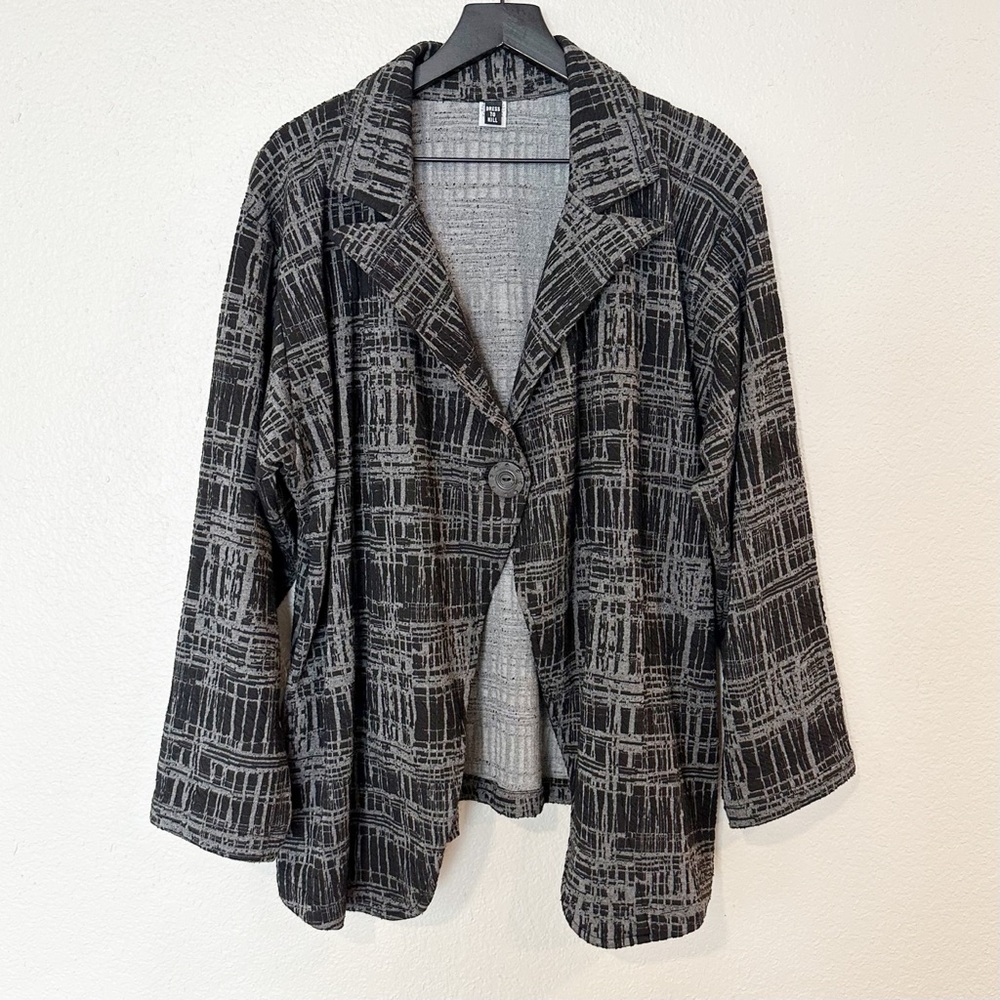 Dress to Kill Jacket Blazer Single Button Artsy Lagenlook Pattern‎ Gray One Size